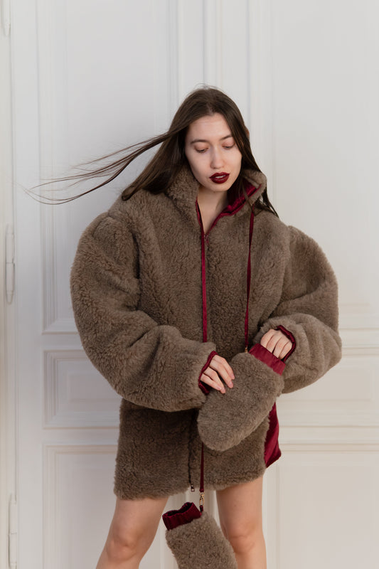 Woolen Women's Short Skirt - Beige-0