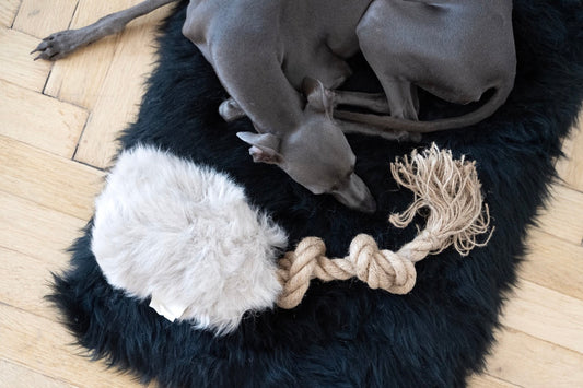 Natural Sheepskin Dog Tug Toy - Beige-1
