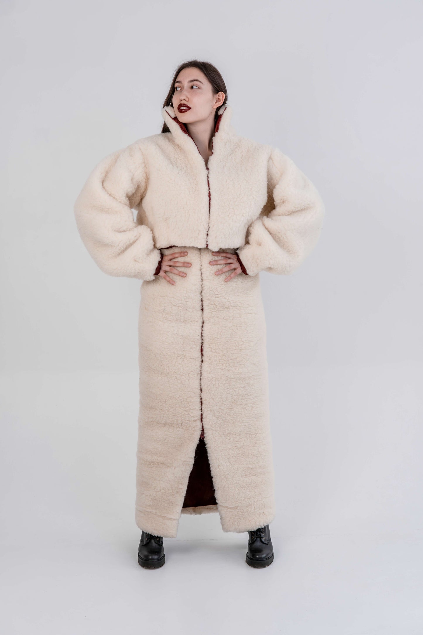 Woolen Women's Short Jacket - White-4