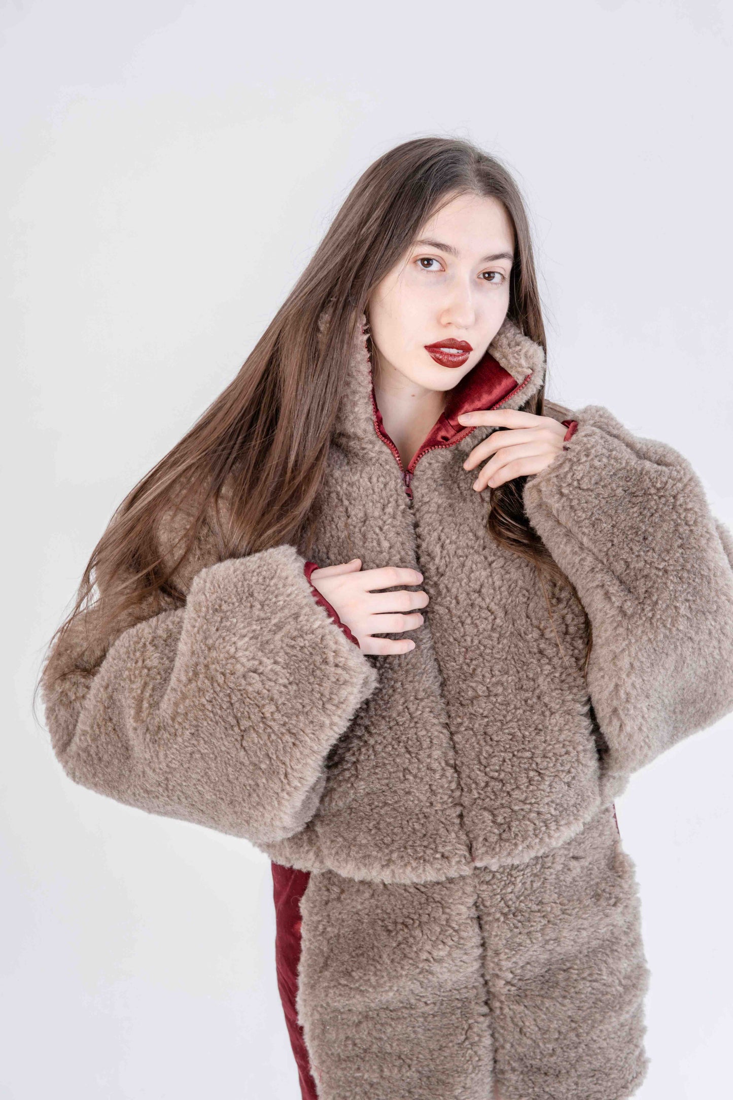 Woolen Women's Short Jacket - Beige-4