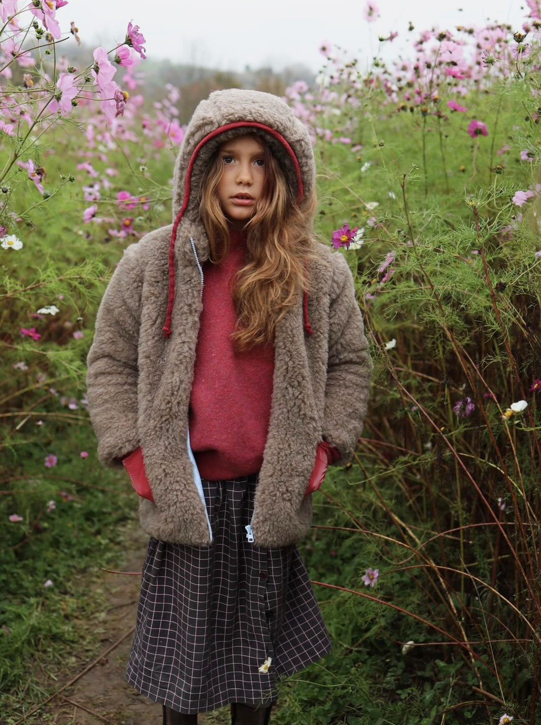 Baby/Kid Jacket in Teddy Wool - Melange Brown-0