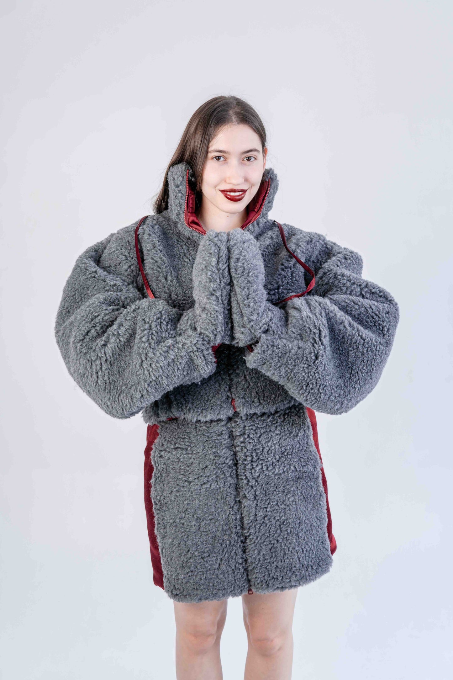 Woolen Women's Short Jacket - Dark Grey-3