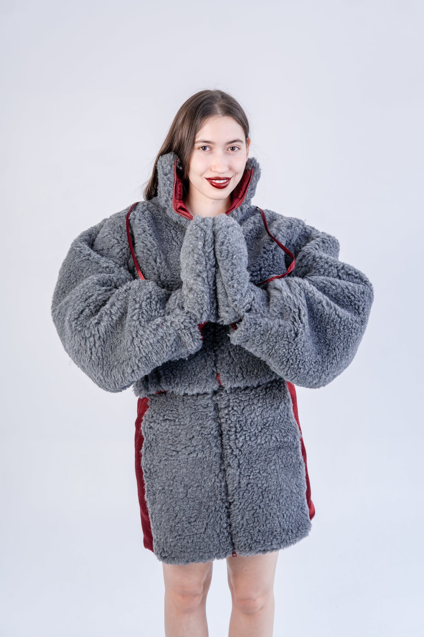 Adult Natural Wool Mittens / Gloves - Grey-2