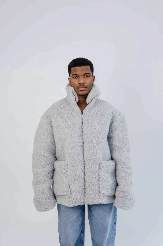 Men's Oversized Wool Jacket - Light Grey-0