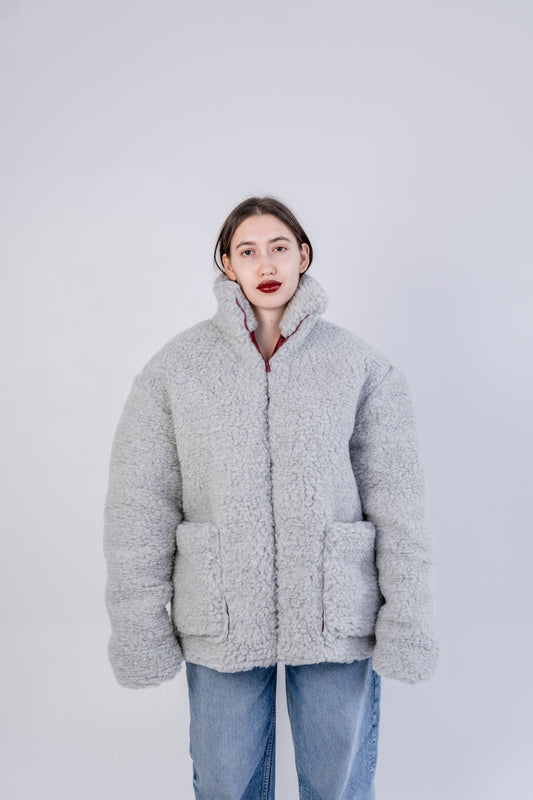 Men's Oversized Wool Jacket - Light Grey-3