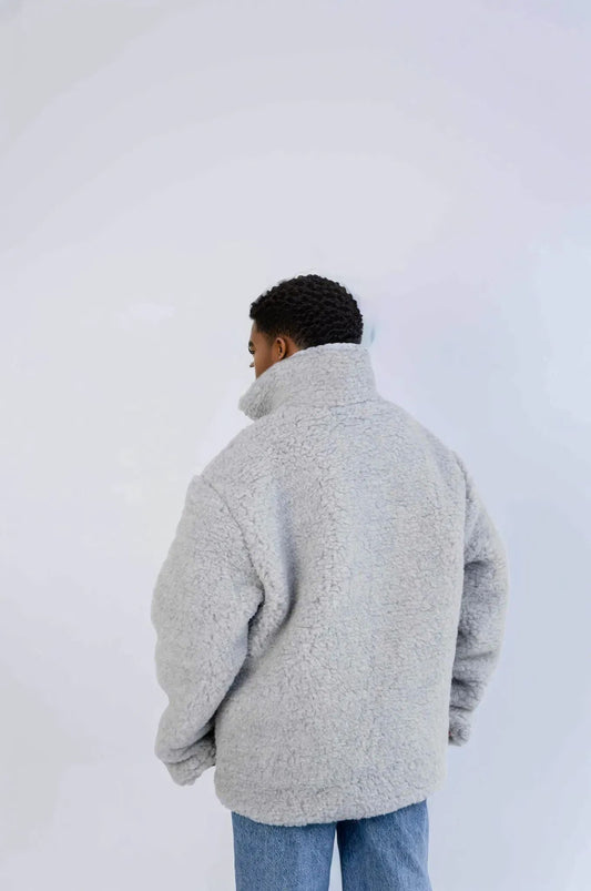 Men's Oversized Wool Jacket - Light Grey-1