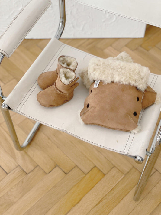 Beige Natural Sheepskin Stroller Hand Muffs-0