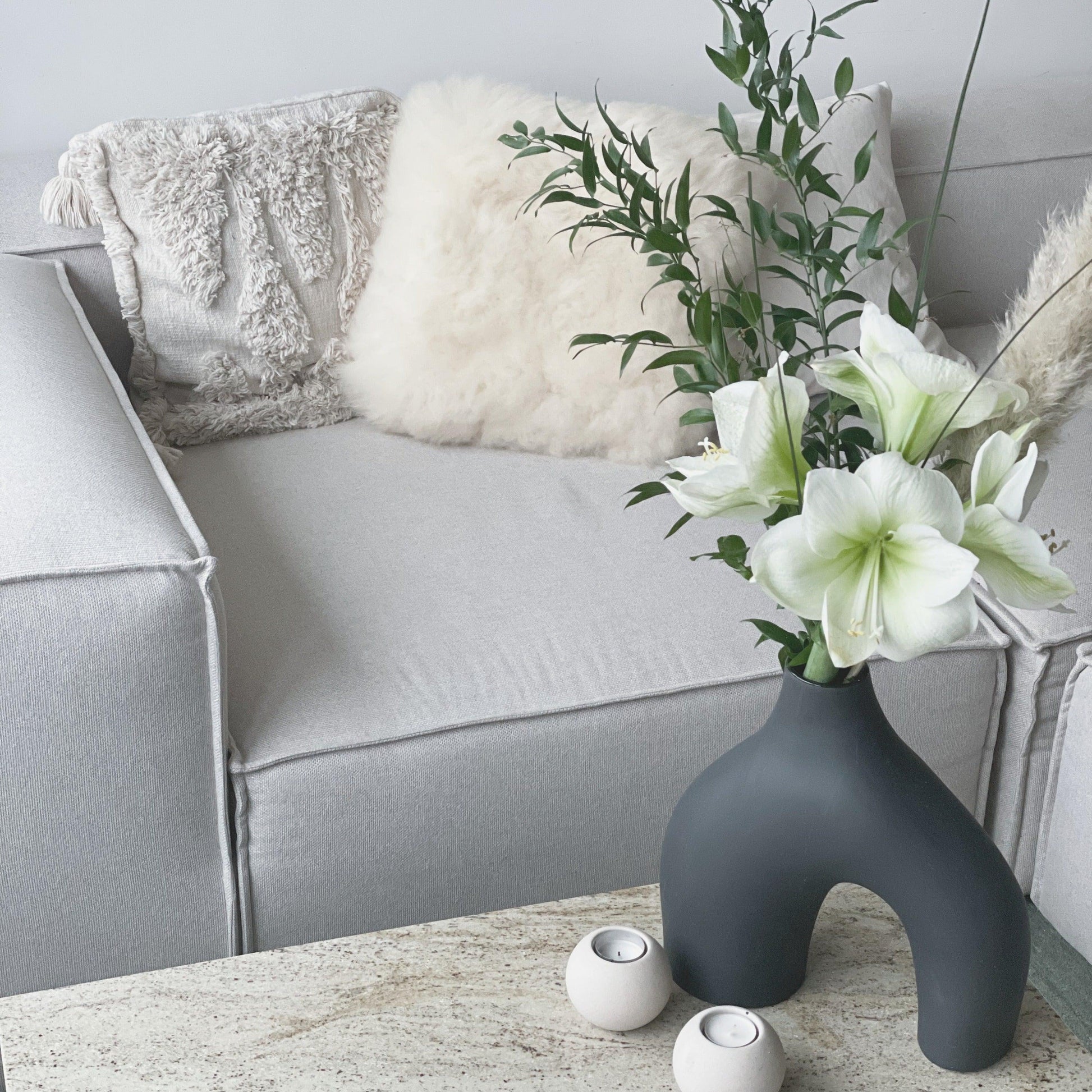 Square Natural Sheepskin Pillow - White-1