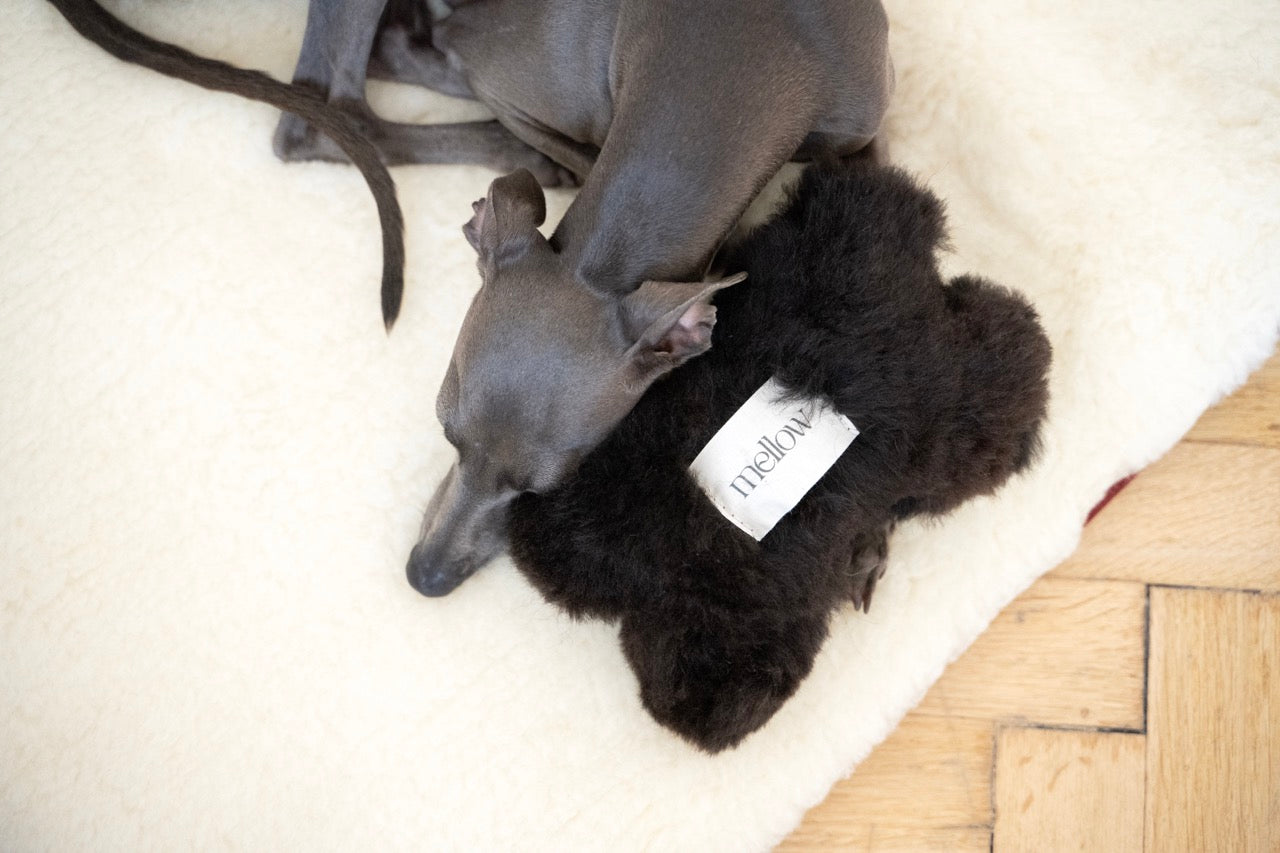 Natural Sheepskin Dog Toy - Bone - Black-2