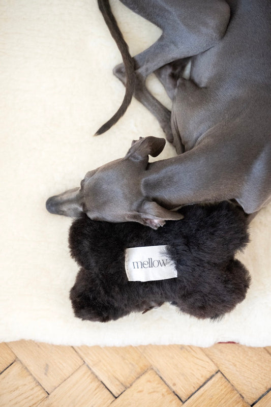 Natural Sheepskin Dog Toy - Bone - Black-0