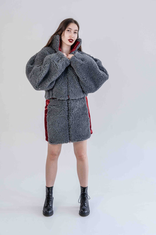 Woolen Women's Short Jacket - Dark Grey-0