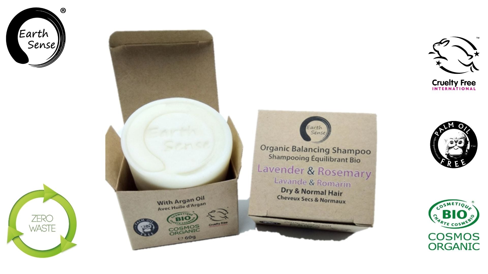 Organic Certified Balancing Solid Shampoo - Lavender & Rosemary - Dry & all Hair Types 60g-0